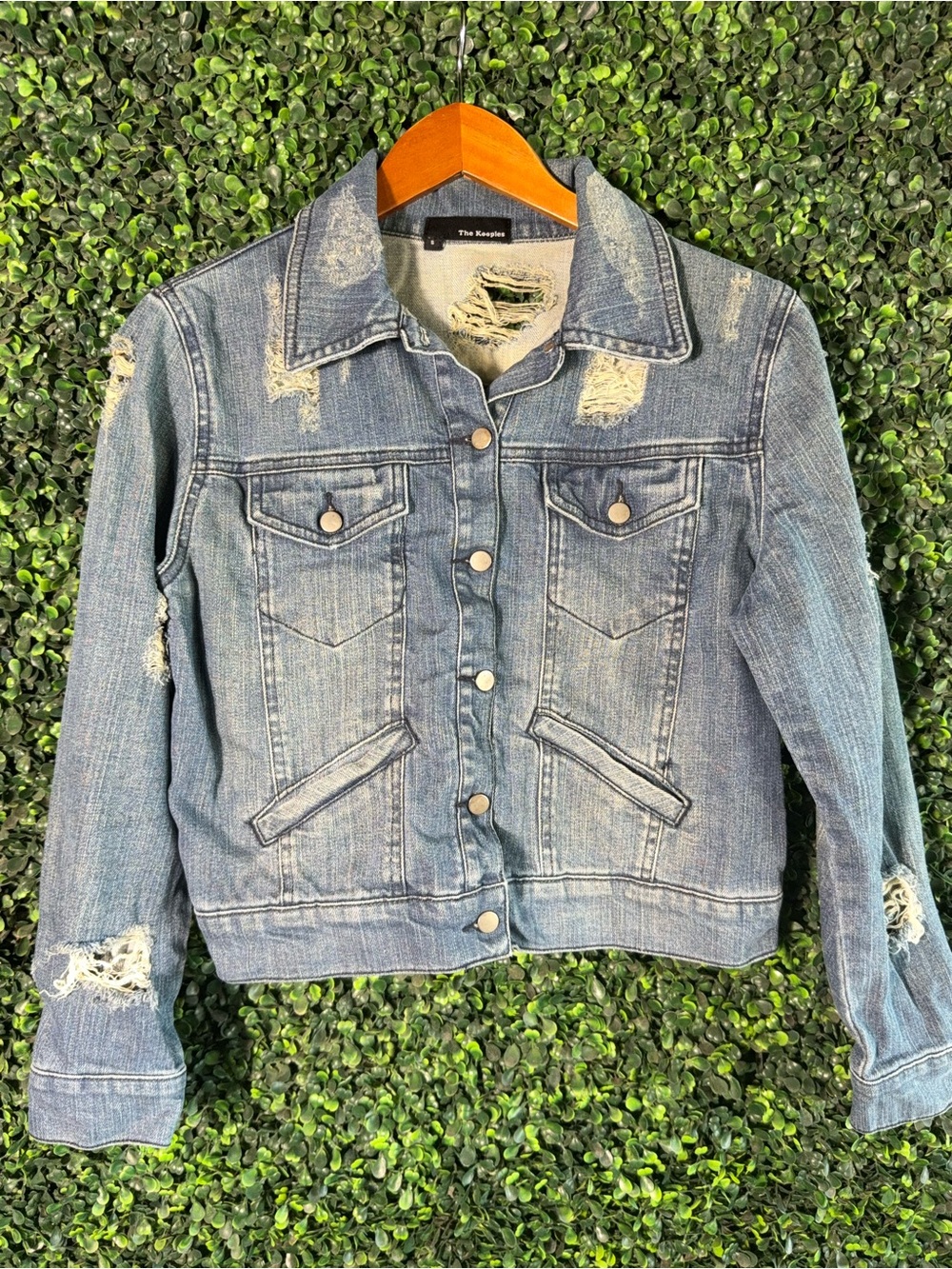 The Kooples Distressed Denim Jacket Blue Wash Size Small - Picture 2 of 7